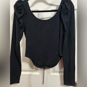 Free People Black Long Sleeve Hook Eyelet Top